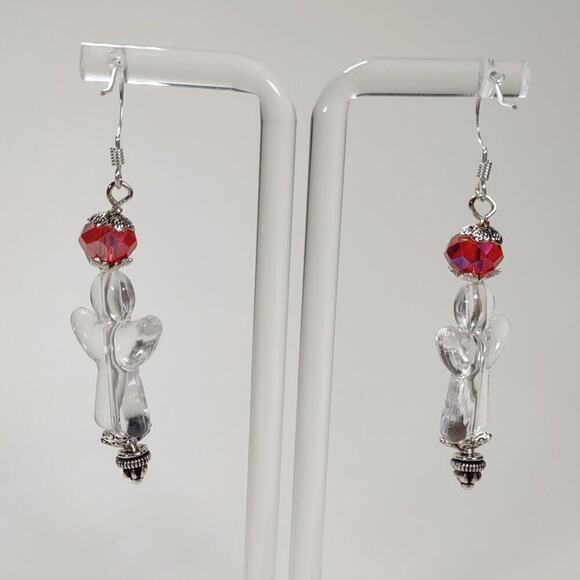 Handmade Clear Acrylic Angel With Glass Bead Pierced Ear Fishhook Post Earrings - Picture 4 of 6